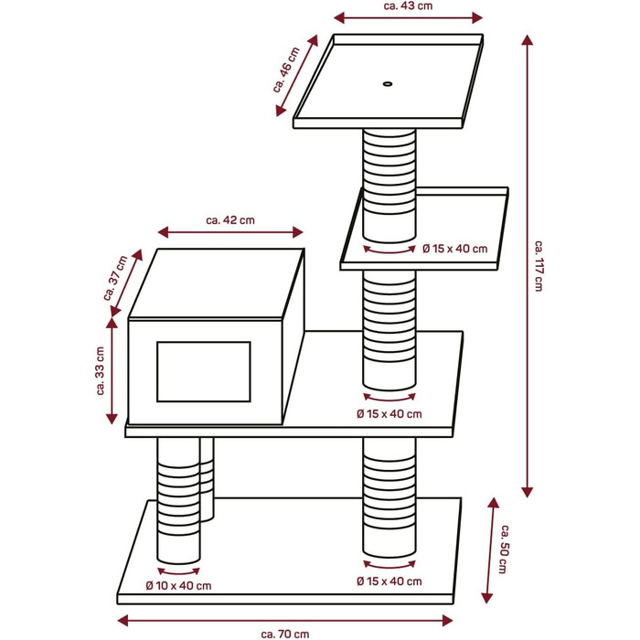 Кігтеточка для котів CanadianCat Woody - дерев'яний комплекс для лазіння | 70 x 45 x 117 см | вологостійка, для вулиці