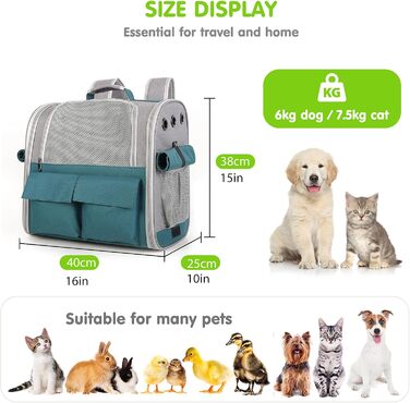 Рюкзак для тварин PETCUTE: переноска для собак та котів, знімний килимок, безпечний ремінь, зелений