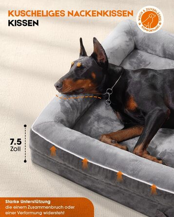 Ортопедичне ліжко для собак XL, корзина для собак, що можна прати, з яєцеподібною піною, водовідштовхувальне диван для собак з неслизьким дном та чотиристоронньою подушкою (сірий, 76x117x19см)