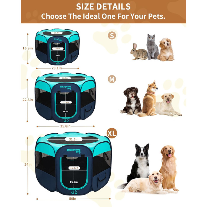 KingCamp Переносний вольєр для собак, вольєр для цуценят, складаний вольєр для тварин, собачий намет з сумкою, для дому та вулиці, знімний замок-блискавка знизу, розмір S (вольєр для тварин з 8 панелями, зелений)