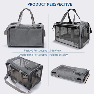 Транспортна переноска для котів та собак PETCUTE, сіра, для подорожей, кемпінгу, з регульованим плечовим ременем, розкладний дизайн