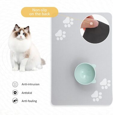 Килимок під миску для собак та котів, суперпоглинаючий, нековзний, миючий, 40x60 см (Світло-сірий)