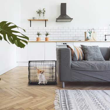 Клітка для собак Relaxdays, для дому та авто, HBT: 87 x 122 x 80 см, складана, з піддоном, 2 двері, ручка, сталь, чорна (розміри внутрішні: 46 x 62 x 51 см)