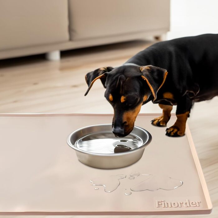 Силіконовий килимок для годівлі та води для тварин Finorder 86,4 x 53,3 см, з піднятими краями та антиковзаючою поверхнею, водонепроникний, придатний для миття в посудомийній машині (Бежевий)