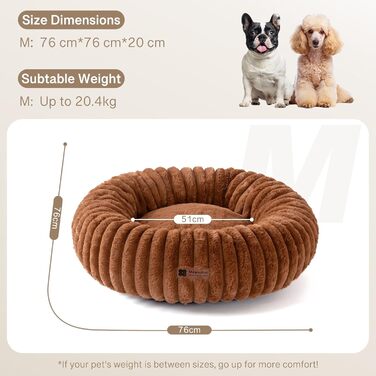 Кругле м'яке ліжко для собак MEWOOFUN, коричневе, 76x76x20 см - для маленьких собак, з антиковзною основою