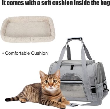Транспортна сумка для тварин ZSMJAER з підстилкою з флісу, для котів та малих собак до 10 кг, сірого кольору