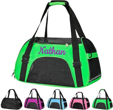 Персоналізована переноска для кота/собаки з вишивкою імені, складана переноска для собак/котів (зелена)