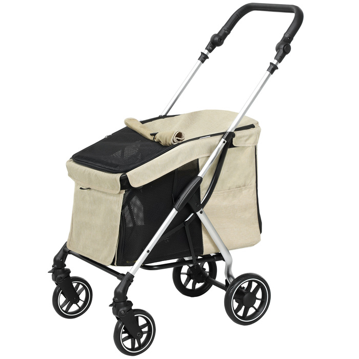 PawHut Коляска для собак Light Dog Buggy з алюмінію Складна для собак і кішок до 10 кг Кішка Баггі з подушками Вікна Двері Кошик для зберігання Котяча коляска Баггі Хакі | Аосом