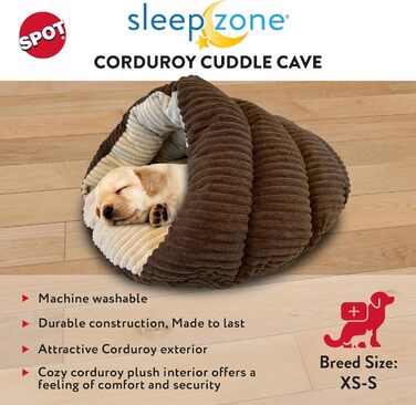 Будиночок-лежак Sleep Zone для котів і маленьких собак, м'який, зносостійкий, світло-коричневий, для домашніх улюбленців до 4,5 кг і 30 см, праний