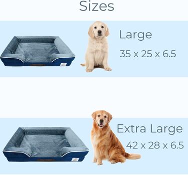 Ортопедичне ліжко для собак великих порід, вологостійке, з memory foam, знімний чохол, антиковзаюча база (89 x 64 x 17 см, блакитний/сірий)