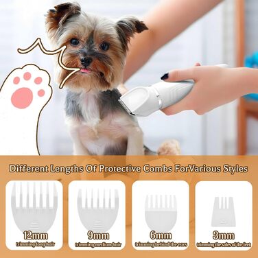 Набір для стрижки собак Journeyside 4-в-1: професійна бездротова машинка для собак та котів з 4 насадками, білий колір