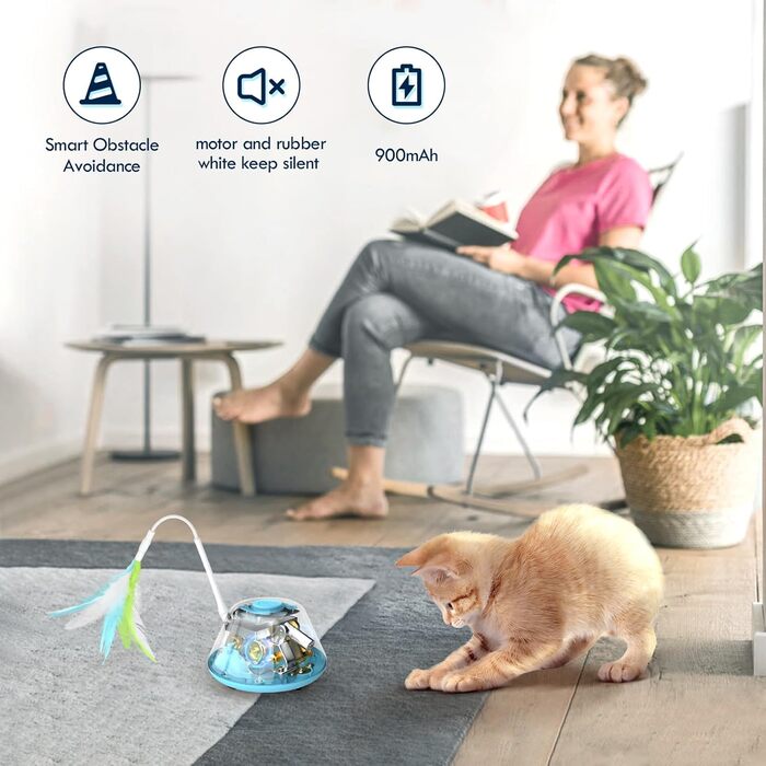 Інтерактивна іграшка для котів TGFIX 3 в 1 – електрична, з колесами та лазером, розвиваюча іграшка для котів, ухиляється від перешкод, стимулює рух, з 3 запасними пружинами та USB-зарядкою (Blue)