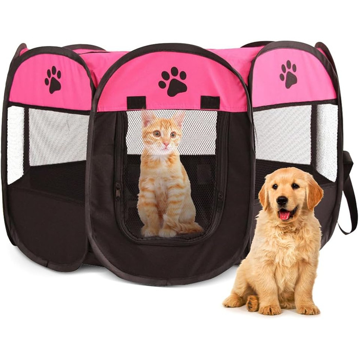 Клітка-забіг для цуценят та тварин, 74x74x43 см. Підходить для собак, котів, кроликів та інших дрібних тварин. Для використання в приміщенні та на вулиці (Рожева)