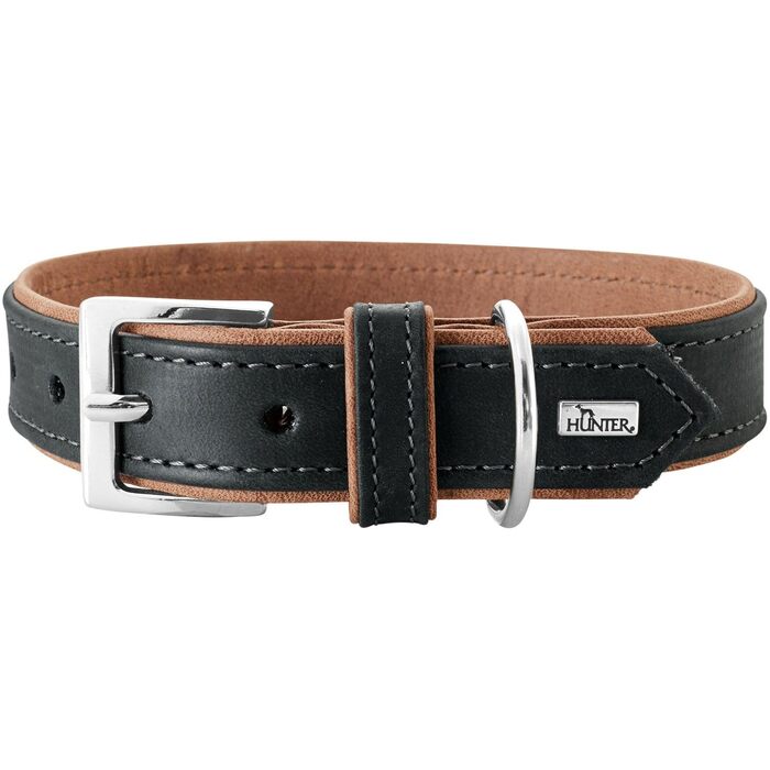 Нашийник для собак HUNTER PORTO, шкіряний, чорний/cognac, розмір 35 (XS-S) – екологічний, міцний