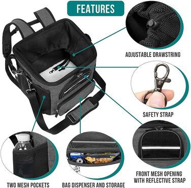 PetAmi Корзина для собак на велосипед, м'яка, з вентиляцією, рюкзак-переноска для собак, корзина на кермо велосипеда, для цуценят, котів, маленьких та середніх собак, автокрісло з ременем безпеки (сірий) (темно-сірий)