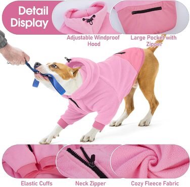 Світшот для великих собак Nanaki з капюшоном, тепла флісова куртка з кишенею для дівчаток та хлопчиків, для Бульдога, теплий одяг для відпочинку та повсякденного носіння (X-Large, Рожевий)