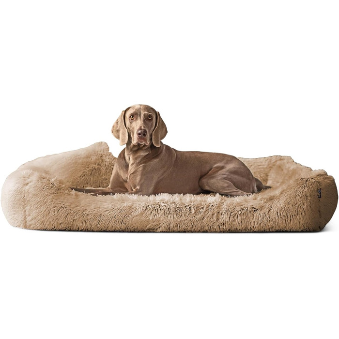 Ортопедичне ліжко для собак Tierlando® Pedro Shaggy – м'яке, пухнасте знімний ортопедичний матрац, знімний чохол, розмір 160x110 см, колір: бежевий
