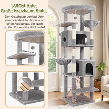 Драбина-будинок для котів Globlazer S74 XXL (188 см, сірий) - міцна, кутова, з будиночком та платформами