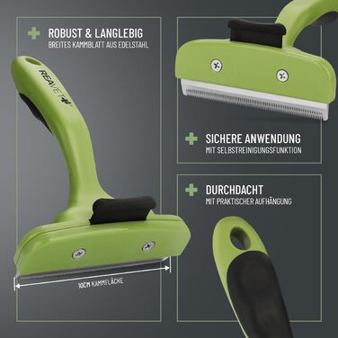 Гребінець для вичісування підшерстя ReaVET для собак та котів з короткою шерстю, середніх порід. Видаляє підшерстя, доглядає за верхнім шаром шерсті, з кнопкою самоочищення. Ідеально для сезонного линяння. (Великий, L)