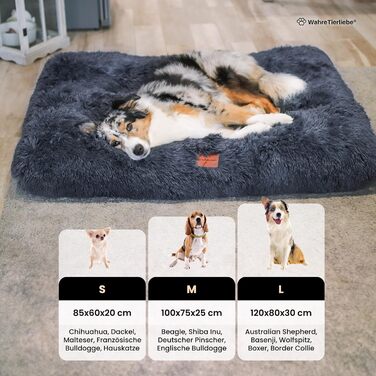 Преміум подушка для собак Wahre Tierliebe Fluffy - М'яке ліжко для вашого улюбленця. Легко чиститься. Ідеально для дому та в подорожах. Розмір M (100x75x25 см), сірий колір.