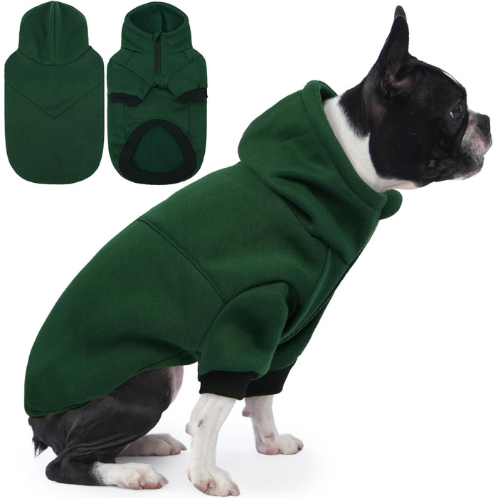 Світшот для собак Lelepet з капюшоном з флісу, з отвором для повідка, теплий, для осені та зими, напівзастібка, стильний одяг для собак маленьких, середніх та великих порід, зелений (Medium, Зелений)