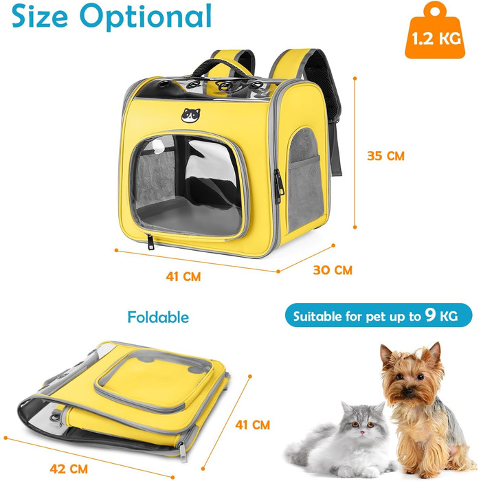 Рюкзак для котів і собак ALLSOPETS складаний з фронтальним входом, дихаючою сіткою, для подорожей, прогулянок і туризму, жовтий