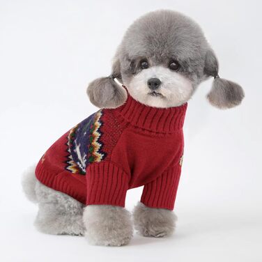 Теплий святковий пуловер для собак на Новий Рік: теплий, м'який, для малих та середніх порід, ідеальний для котів та собак, червоний, розмір M (44см)