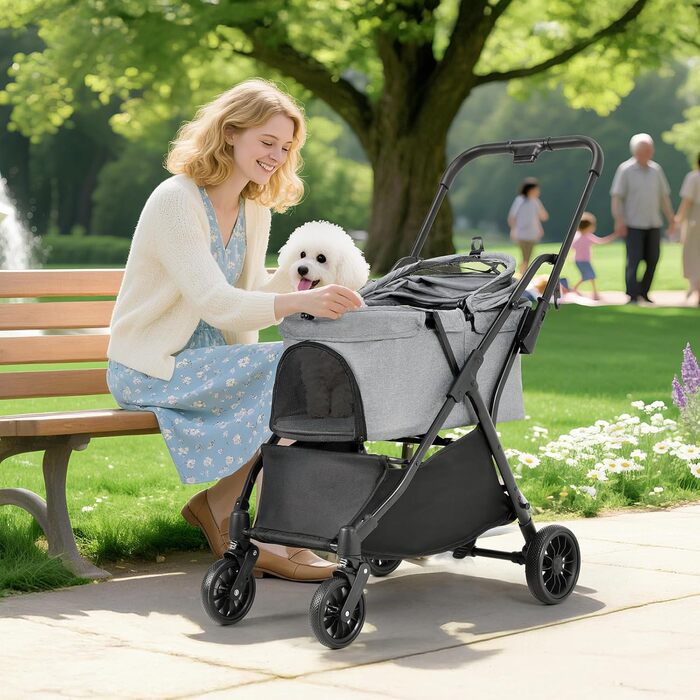 Візок для собак та котів MAMIZO, складний, до 20 кг, сірий