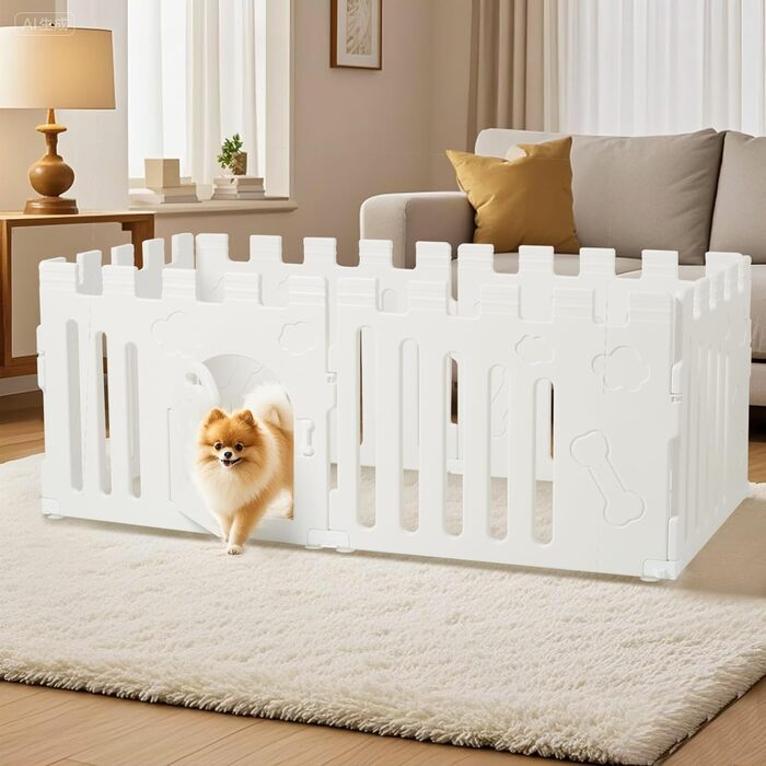 Клітка для цуценят 5+1 панель | Розширювана клітка для тварин в приміщенні з антиковзними ніжками та без інструментів - Білий 155 * 78 * 60 см