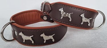 Нашийник для собак Bullterrier, шкіряний, коричневий/коньяк, розмір 33-41 см, ширина 45 мм