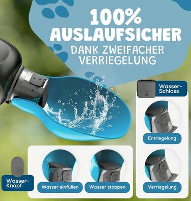 Набір для собак 2 шт: велика складана пляшка для води 800 мл та щітка для зубів | Пляшка для собак преміум-якість, блакитна, 800 мл