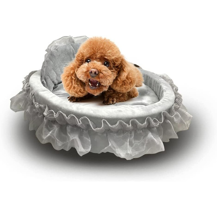 Кругле ліжко для собак та котів Unistrength з мереживом, тепле гніздочко, 50x55x12 см, сірий колір