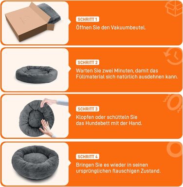 Кругле ліжко для собак O·Lankeji з м'якого флусу, штучного хутра, знімний кошик, нековзна основа, для маленьких, середніх та великих собак, M-⌀60см (M-⌀60см, Антрацит)