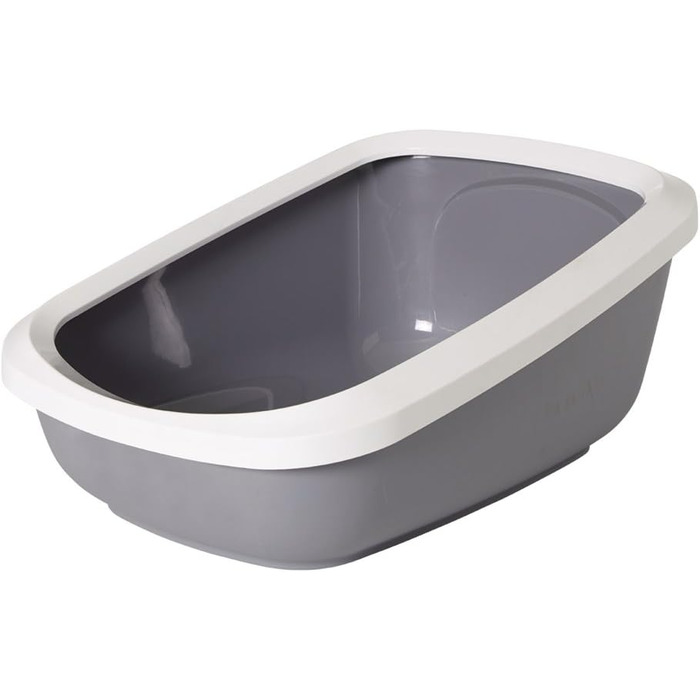 Туалет для котів з бортиком ASEO JUMBO, сірий/білий, 67,5×48,5×28 см