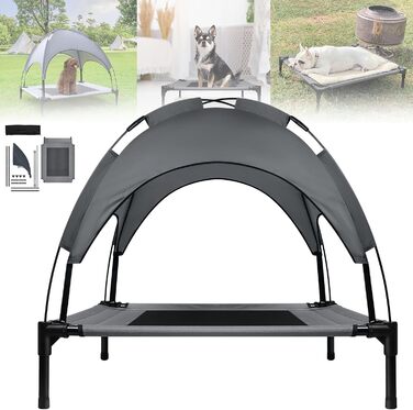 Крісло-ліжко для собак з балдахіном, лежанка для котів та собак, вуличне, для домашніх тварин, софа для собак, місце для сну, підняте, дихаюче, з тканини тафтової, до 40 кг (M, 76x61x76 см)