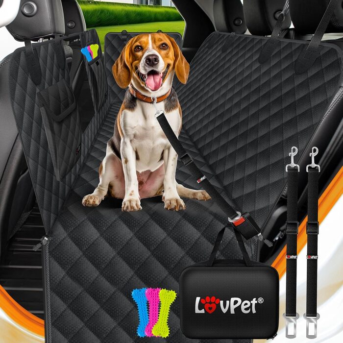 Захисний килимок Lovpet® для собак у машину 2в1: для заднього сидіння та багажника з боковим захистом та оглядовим вікном. Водовідштовхуючий, універсальний, чорний. В комплекті аксесуари.