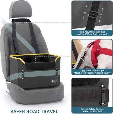 Автокрісло для собак Petsfit: безпечне та зручне автоліжко для маленьких собак, чорного кольору