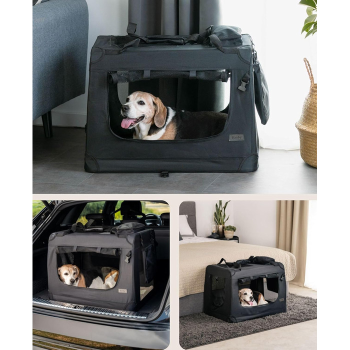 Транспортна переноска для собак та котів Lionto, складна, 70x52x50 см, чорна