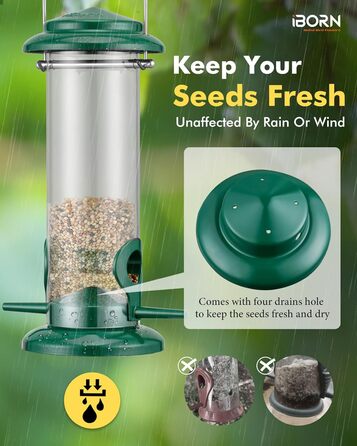 iBorn годівниця для птахів на підвіску, зелена, 2 шт. - металева, стійка до іржі, 20 см