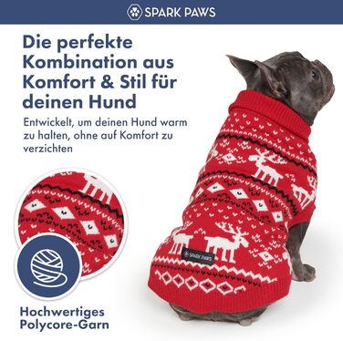 Теплий зимовий пуловер для собак Spark Paws – ультрам'який, для маленьких, середніх та великих собак, еластичний, для Французьких бульдогів, пітбулів, сук та самців (Dasher Red, 2XL: 16-25кг)