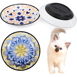Керамічні годівниці для котів, миски для кошенят, анти-колючий дизайн, неслизька підставка, плоскі миски для котів, кошенят, маленьких собак, кроликів, набір 3 шт. Боген