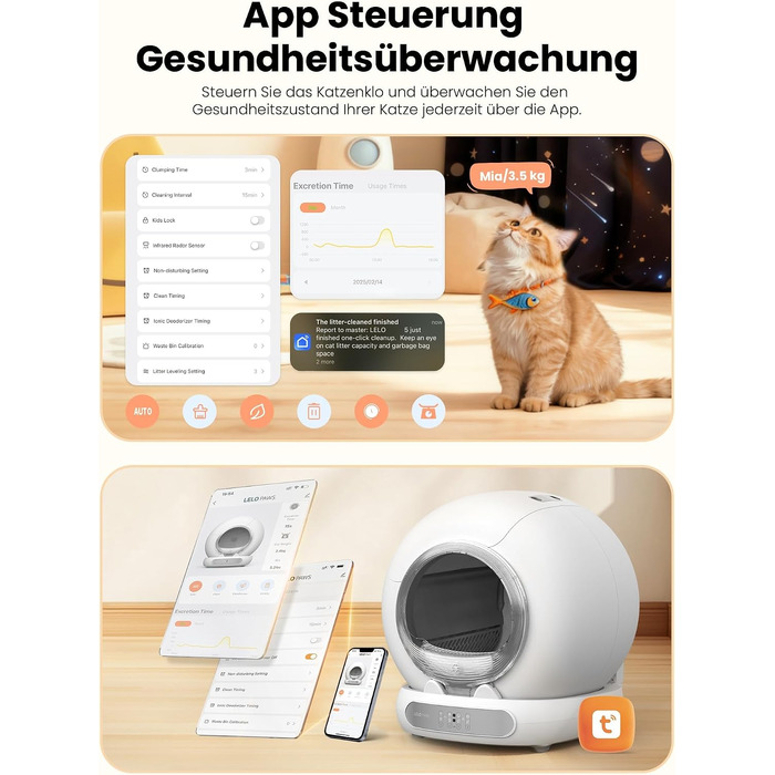 Самоочисний електричний лоток для котів LELO PAWS XXL (74Л) з керуванням через додаток, дезодорацією та шторкою, сріблястий