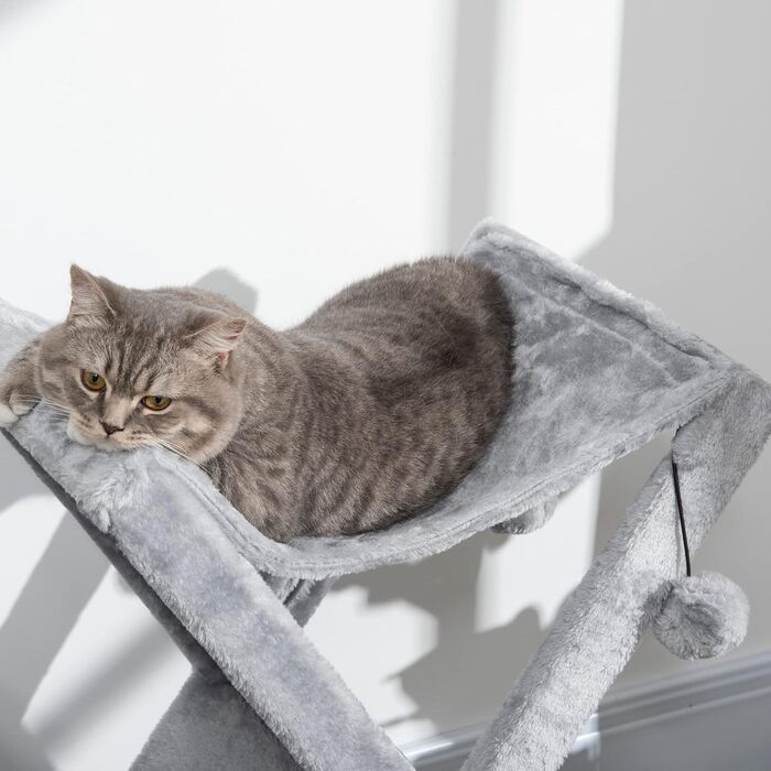 Котячий будиночок PawHut з когтеточкою, драбинкою, гамаком і лежаком, сірий, 54,5x32x65 см, плюш, сизаль, ДСП