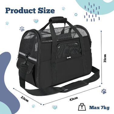Транспортна сумка для котів та собак, дихаюча та складна, переноска для котів з регульованим плечовим ременем, знімний плюшевий килимок (Чорний, M)