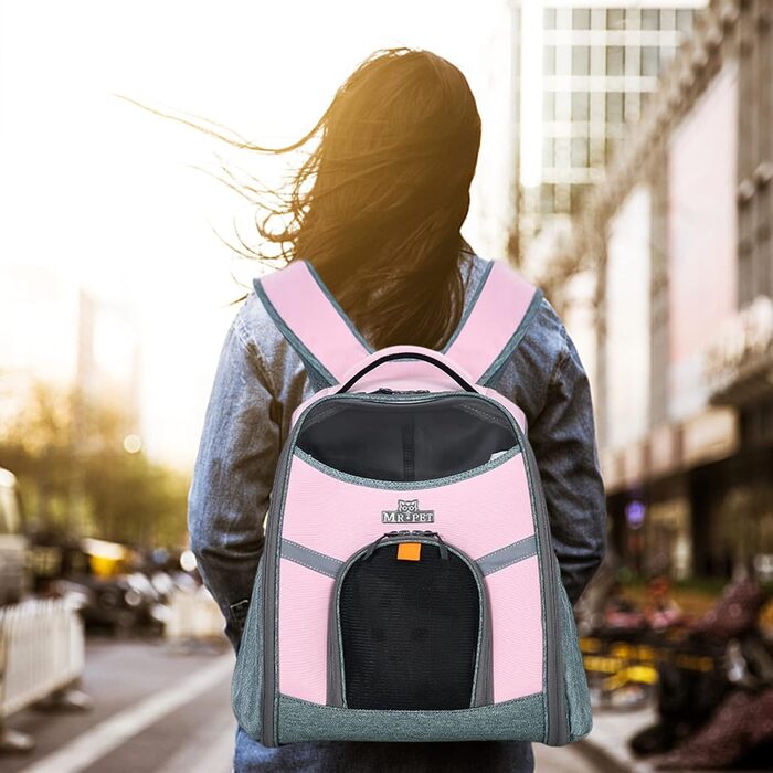 PETCUTE Рюкзак для тварин, рюкзак для собак, дихаючий та складаний рюкзак для котів з внутрішньою страховою стропою, світловідбиваючими смугами, рюкзак для собак з виймальною підстилкою, до 8 кг (Рожевий)