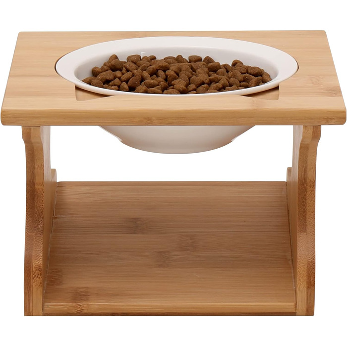 Ергономічна годівниця для котів Limmby з кераміки та бамбукового каркасу | Підвищена годівниця з об'ємом 250 мл
