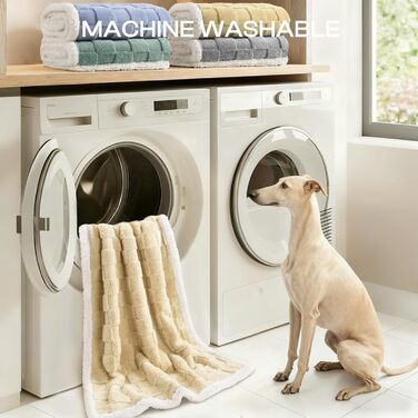 Водонепроникний коврик для собак Luciphia, великий розмір, Sherpa Fleece, двосторонній, захист ліжка та меблів, бежево-коричневий (85x57 дюймів)