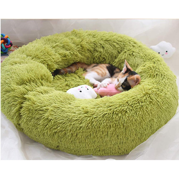 Кругле ліжко для собак Loir, 70 см, зелене, м'яке, плюшеве, для глибокого сну, washable