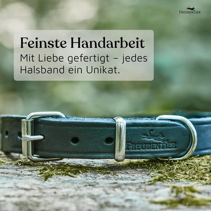 Шкіряний нашийник для собак Freudentier Alsterufer - ручної роботи, з сертифікованої шкіри, для малих, середніх та великих собак (Midnight, 29-40,5 см)