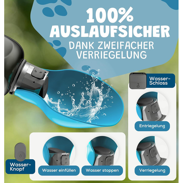 Набір для собак 2 шт: велика складана пляшка для води 800 мл та щітка для зубів | Пляшка для собак преміум-якість, блакитна, 800 мл